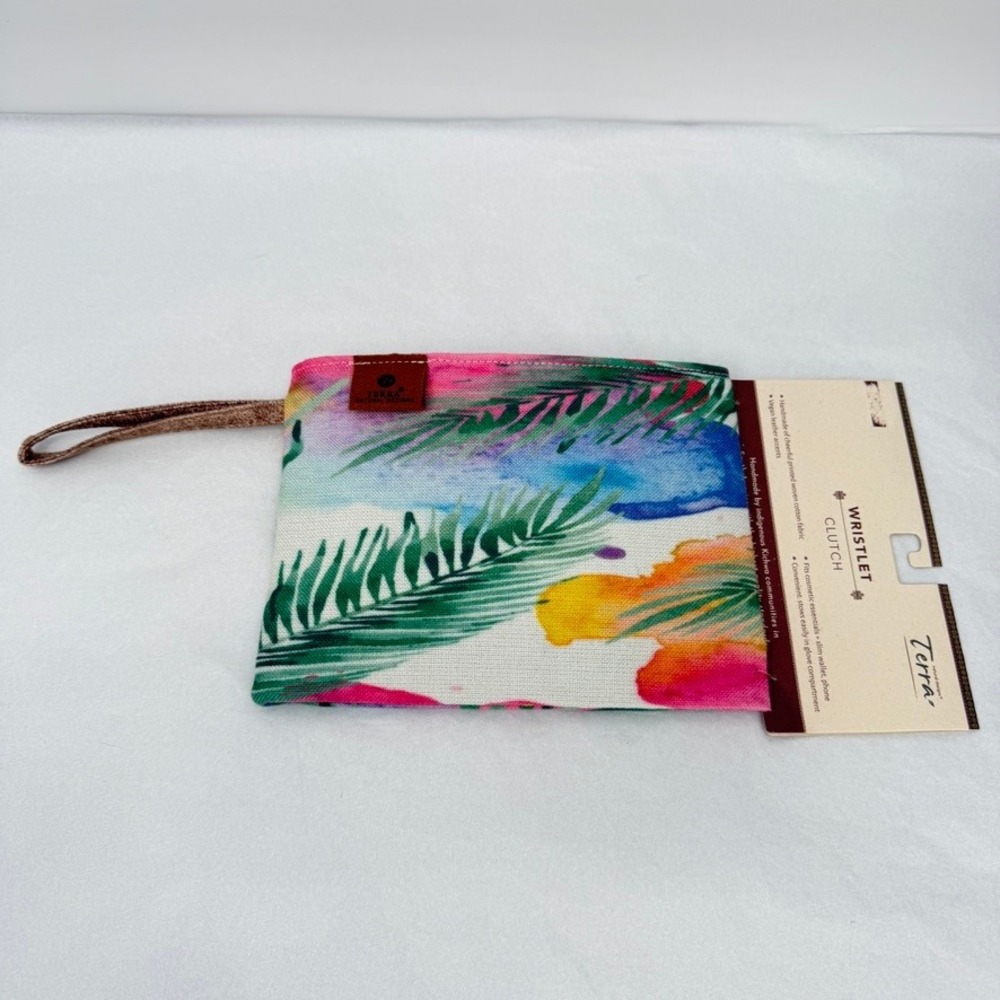 Terra Natural Designs Wristlet Clutch Tropical Palm Leaf Vegan Travel Pouch NEW